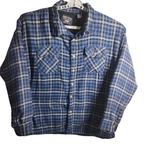 Smiths Workwear Plaid Flannel Shirt Jacket Blue Black Mens 2XL‎ Sherpa Lined